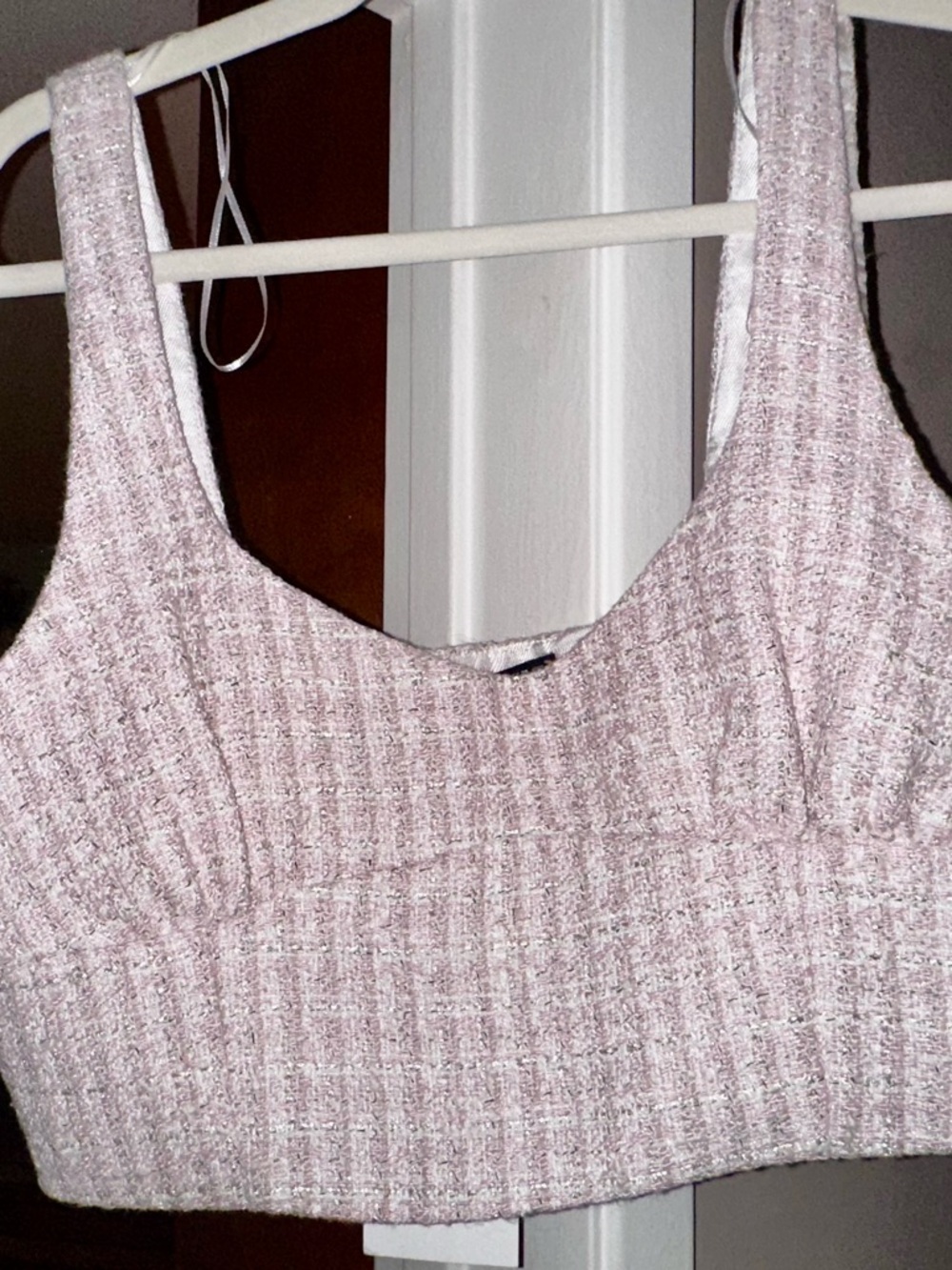 Zara Textured Knit Crop Tank - Light Pink & White - side zipper NWT